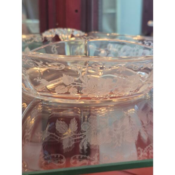 Rare Fostoria Midnight Rose 3 Part Relish Dish Etched Depression Glass Vtg 30s - Picture 4 of 7